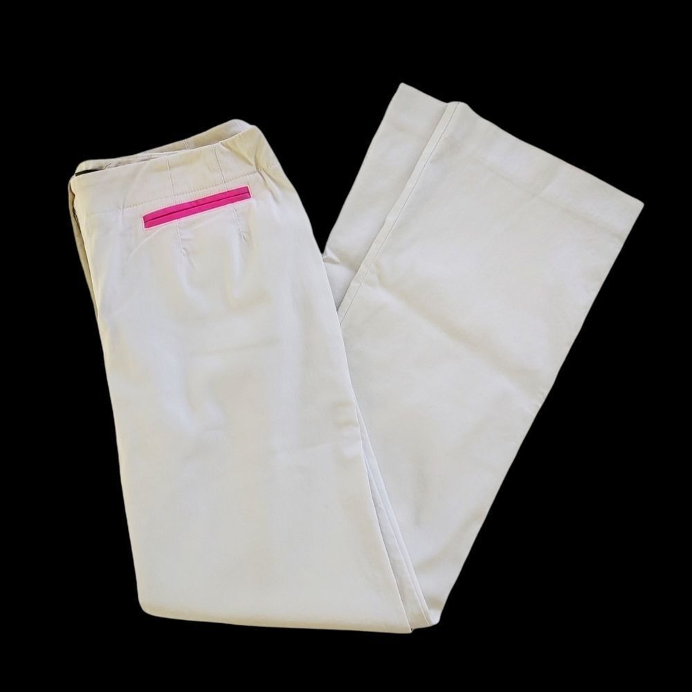 Harve Bernard‎ 10 Stretch Pants Natural Color Pink Trim Straight Legs Zip Front
